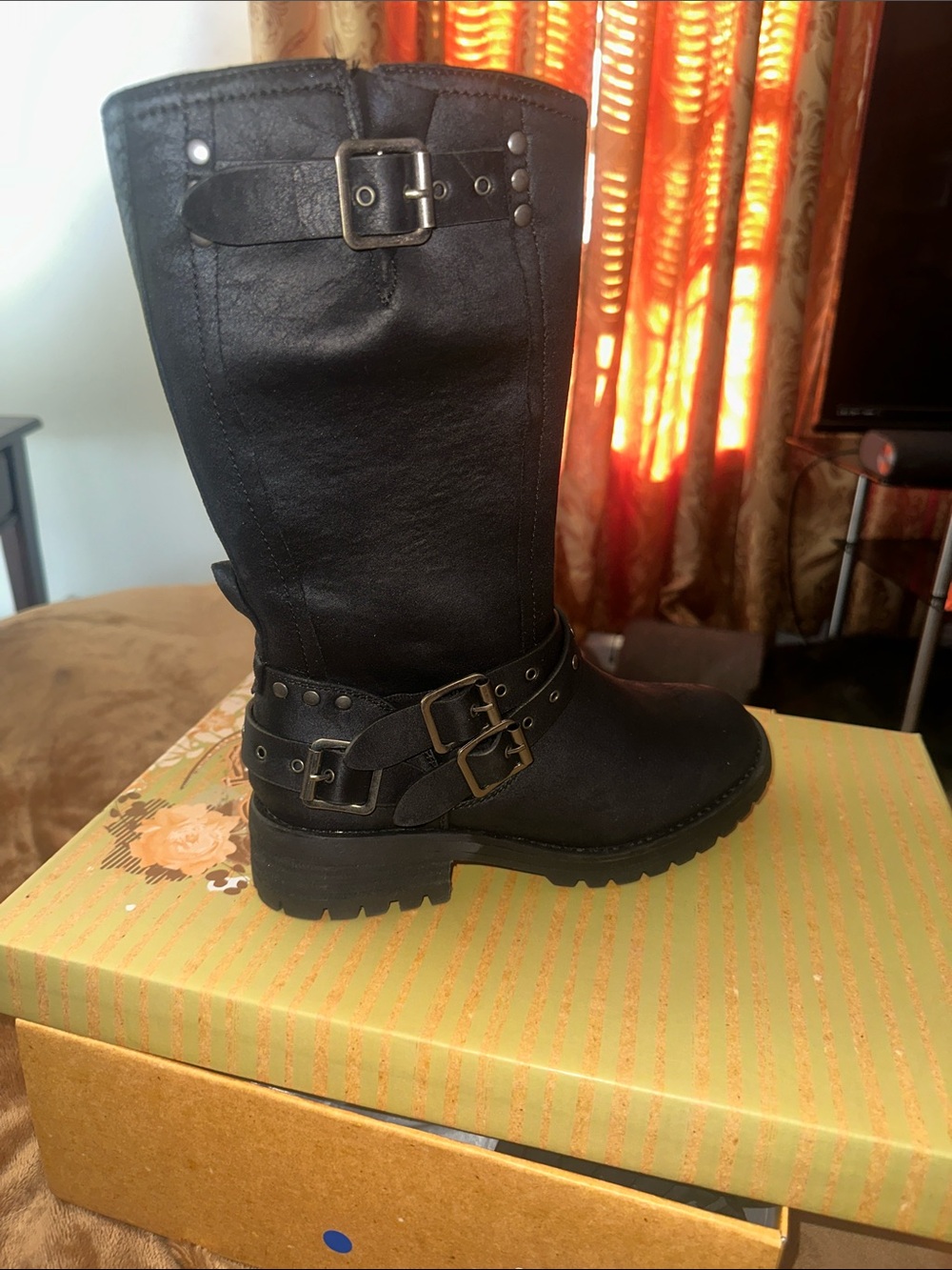 Forever Black Buckle Combat Mid-Calf Boots